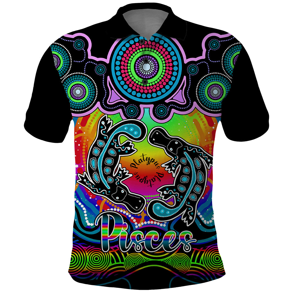 personalised-australia-pisces-platypus-zodiac-polo-shirt-auz-astrology-aboriginal-rainbow