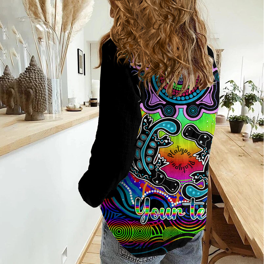 Personalised Australia Pisces Platypus Zodiac Women Casual Shirt Auz Astrology Aboriginal - Rainbow LT9