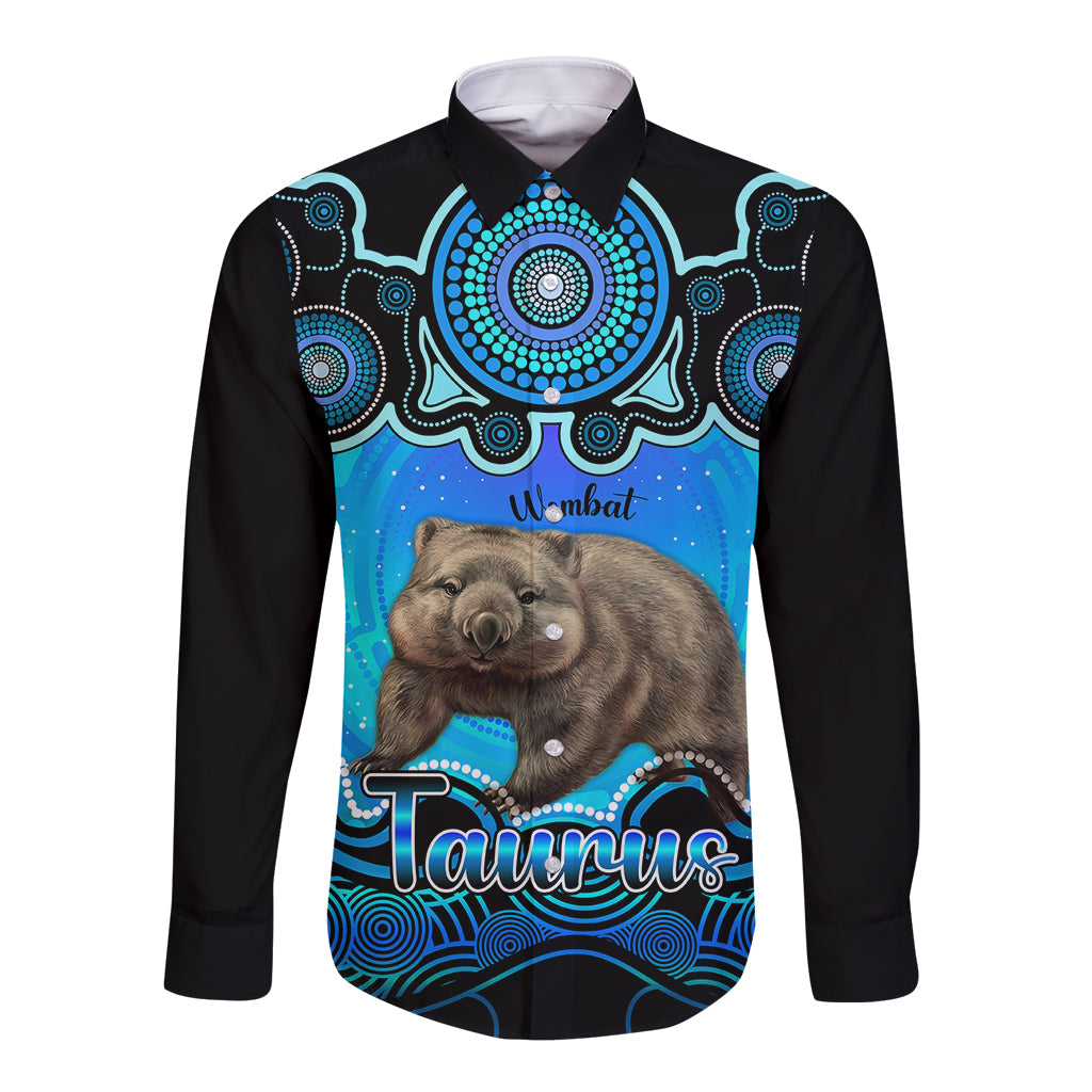 personalised-australia-taurus-wombat-zodiac-long-sleeve-button-shirt-auz-astrology-aboriginal-aqua