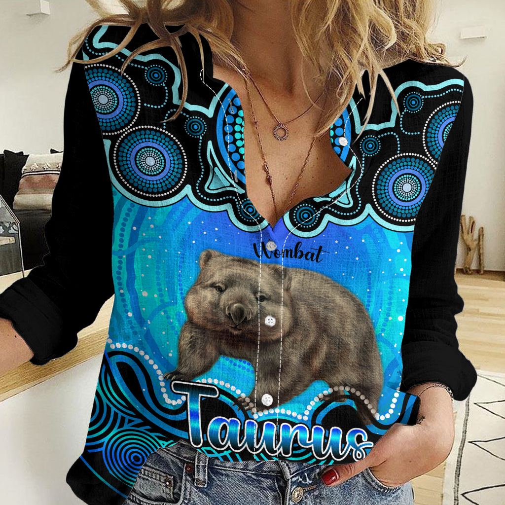 Personalised Australia Taurus Wombat Zodiac Women Casual Shirt Auz Astrology Aboriginal - Aqua LT9