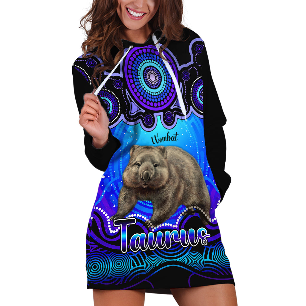 personalised-australia-taurus-wombat-zodiac-hoodie-dress-auz-astrology-aboriginal-blue