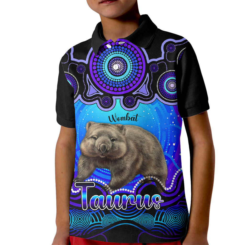 personalised-australia-taurus-wombat-zodiac-kid-polo-shirt-auz-astrology-aboriginal-blue