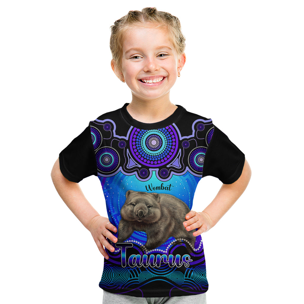 personalised-australia-taurus-wombat-zodiac-kid-t-shirt-auz-astrology-aboriginal-blue