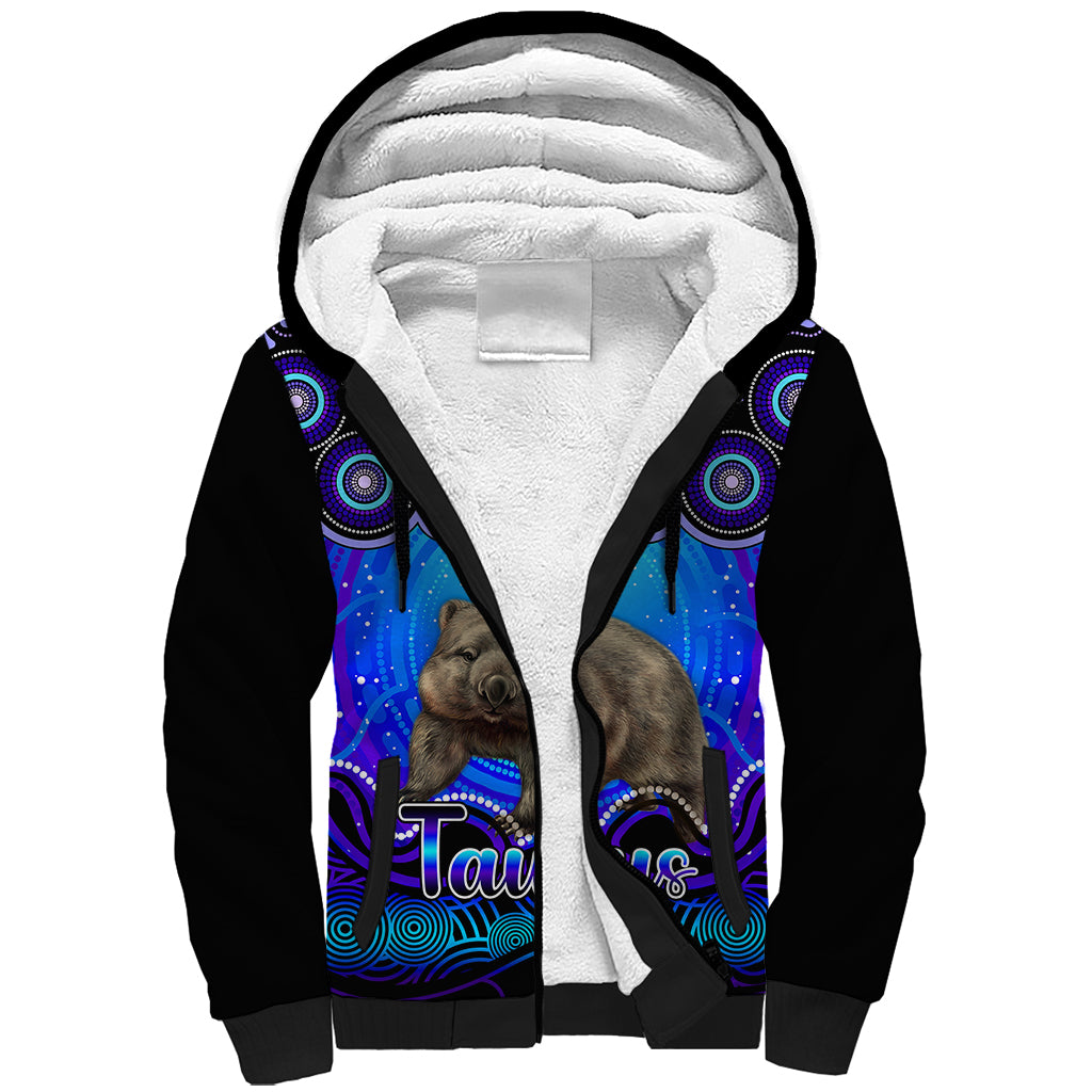 personalised-australia-taurus-wombat-zodiac-sherpa-hoodie-auz-astrology-aboriginal-blue