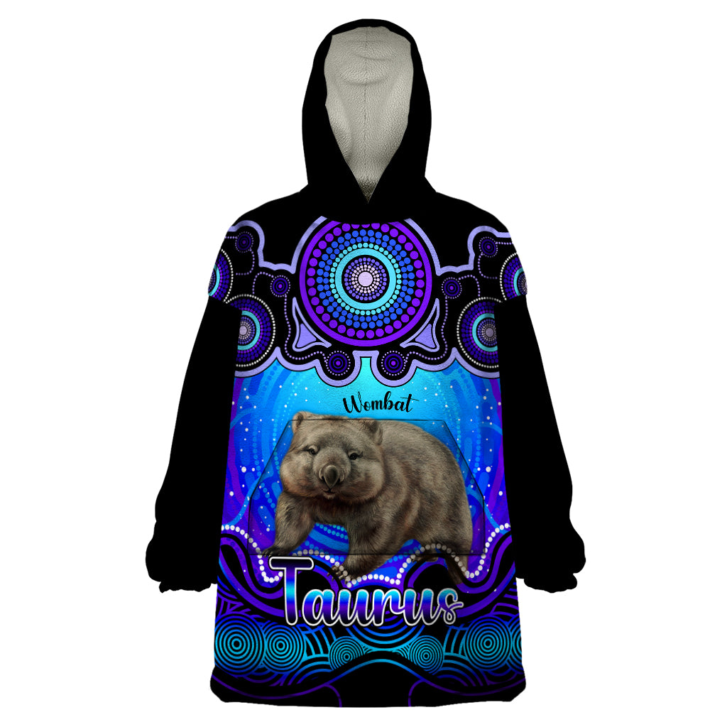 personalised-australia-taurus-wombat-zodiac-wearable-blanket-hoodie-auz-astrology-aboriginal-blue