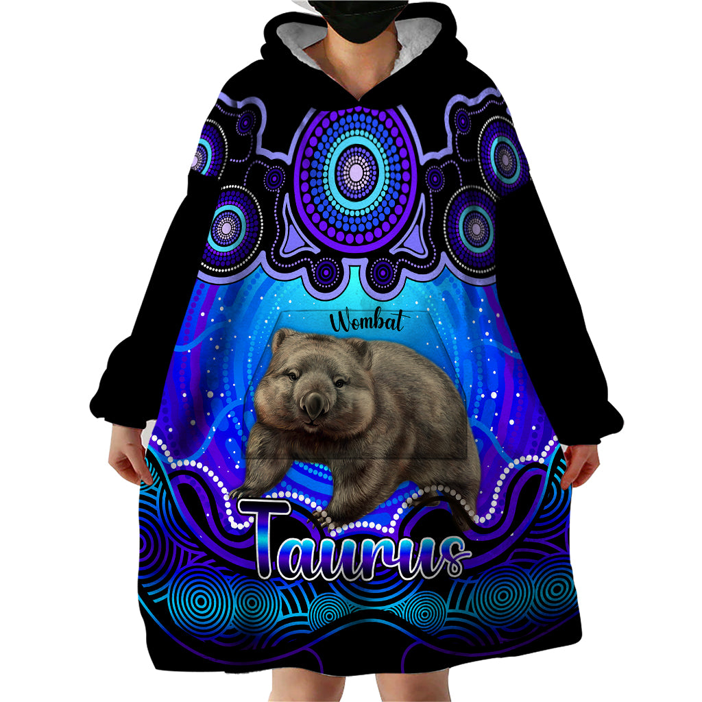 personalised-australia-taurus-wombat-zodiac-wearable-blanket-hoodie-auz-astrology-aboriginal-blue