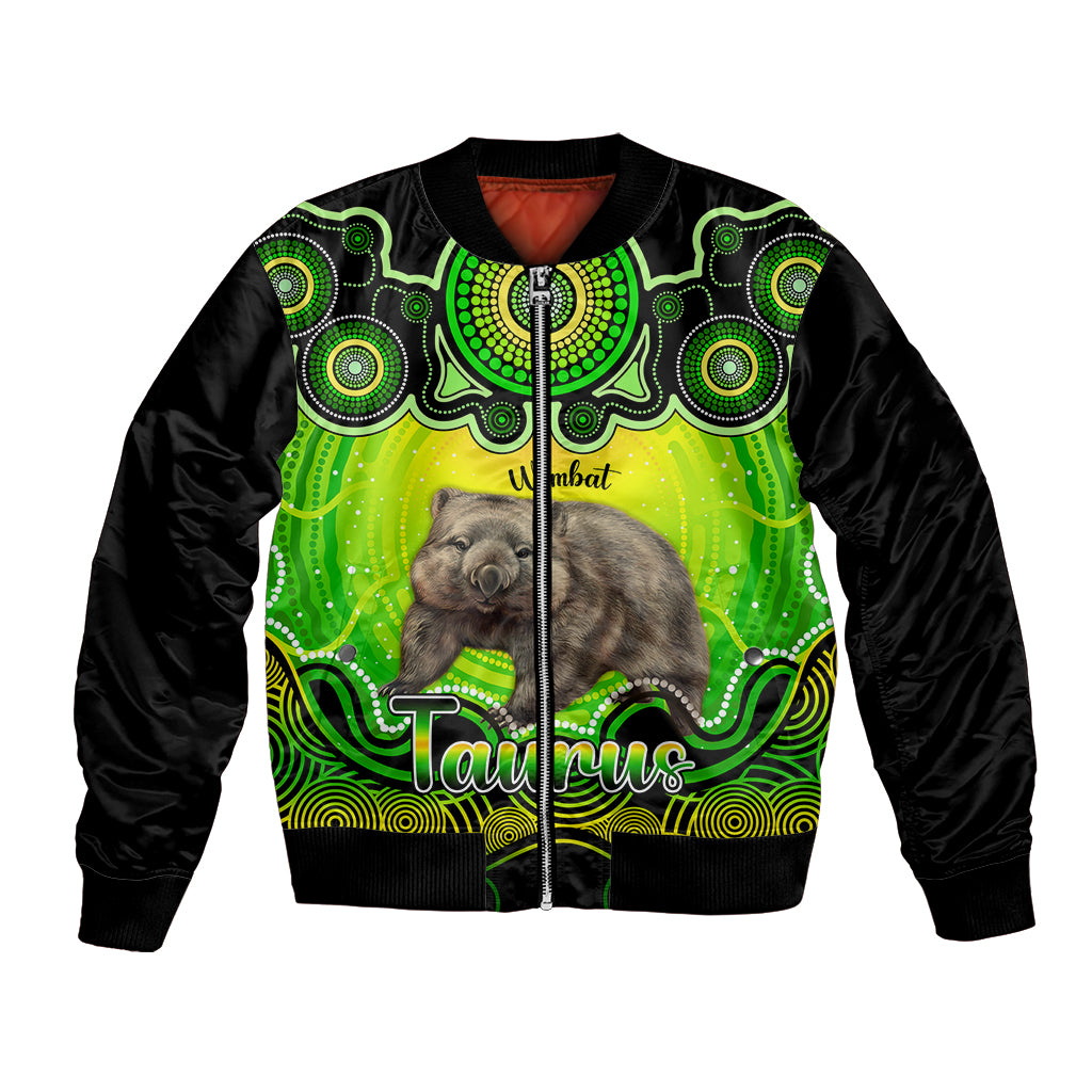 personalised-australia-taurus-wombat-zodiac-bomber-jacket-auz-astrology-aboriginal-green