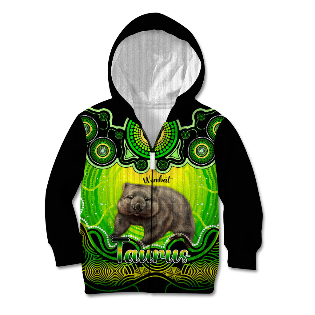 personalised-australia-taurus-wombat-zodiac-kid-hoodie-auz-astrology-aboriginal-green