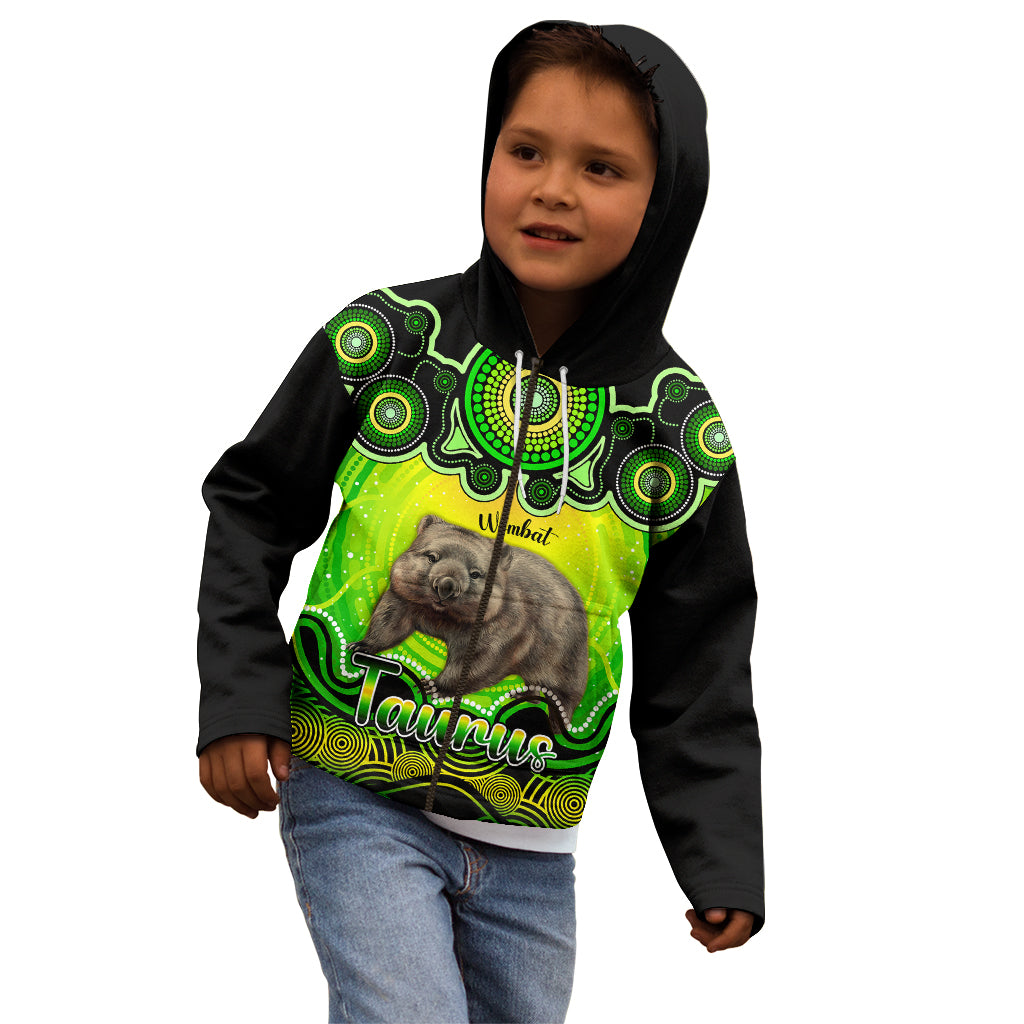 personalised-australia-taurus-wombat-zodiac-kid-hoodie-auz-astrology-aboriginal-green