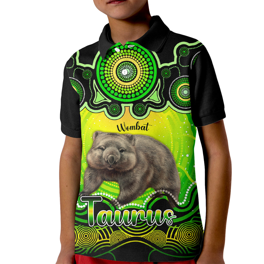 personalised-australia-taurus-wombat-zodiac-kid-polo-shirt-auz-astrology-aboriginal-green