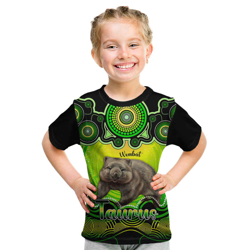 personalised-australia-taurus-wombat-zodiac-kid-t-shirt-auz-astrology-aboriginal-green