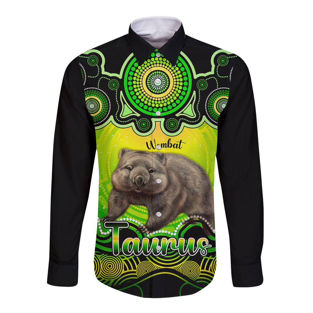 personalised-australia-taurus-wombat-zodiac-long-sleeve-button-shirt-auz-astrology-aboriginal-green