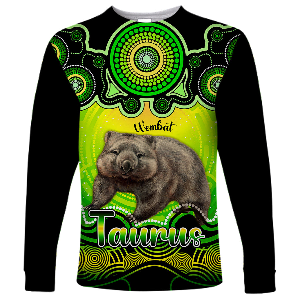 personalised-australia-taurus-wombat-zodiac-long-sleeve-shirt-auz-astrology-aboriginal-green