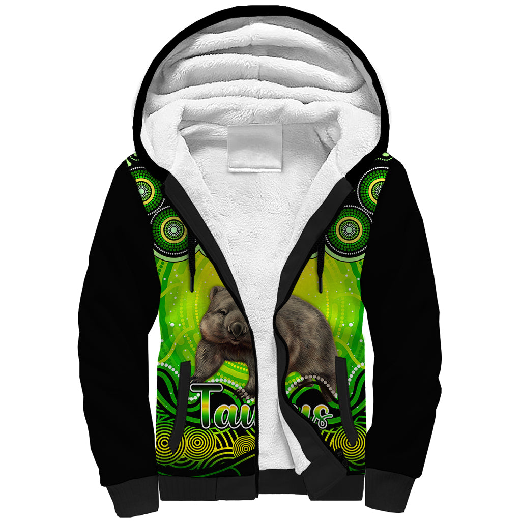 personalised-australia-taurus-wombat-zodiac-sherpa-hoodie-auz-astrology-aboriginal-green