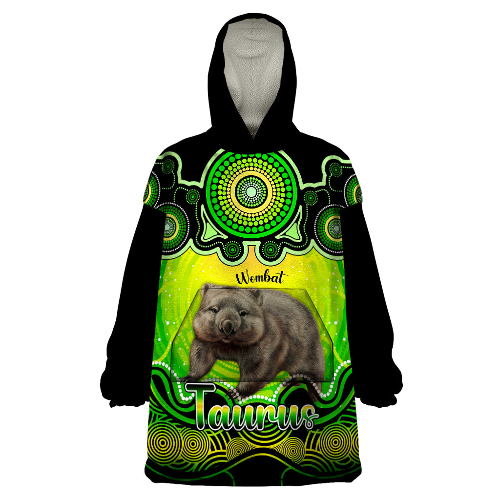 personalised-australia-taurus-wombat-zodiac-wearable-blanket-hoodie-auz-astrology-aboriginal-green