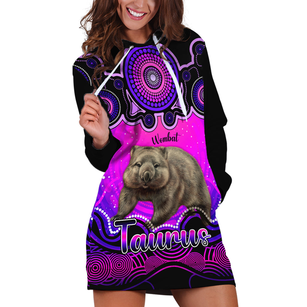 personalised-australia-taurus-wombat-zodiac-hoodie-dress-auz-astrology-aboriginal-magenta