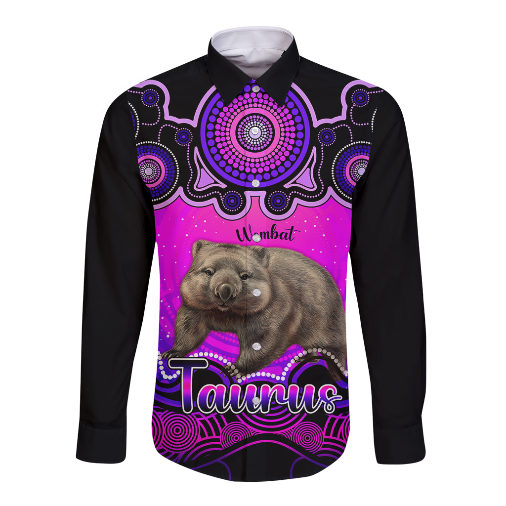 personalised-australia-taurus-wombat-zodiac-long-sleeve-button-shirt-auz-astrology-aboriginal-magenta