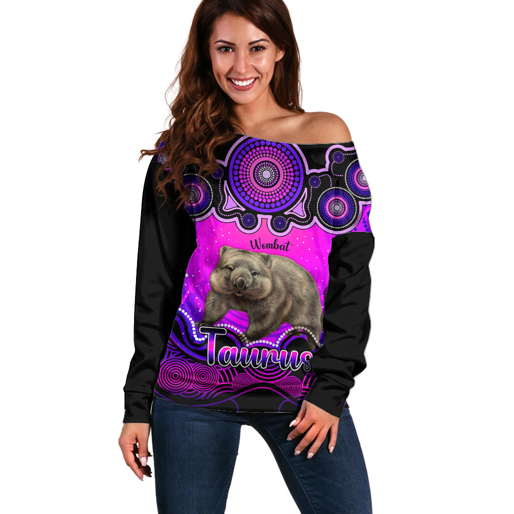 personalised-australia-taurus-wombat-zodiac-off-shoulder-sweater-auz-astrology-aboriginal-magenta