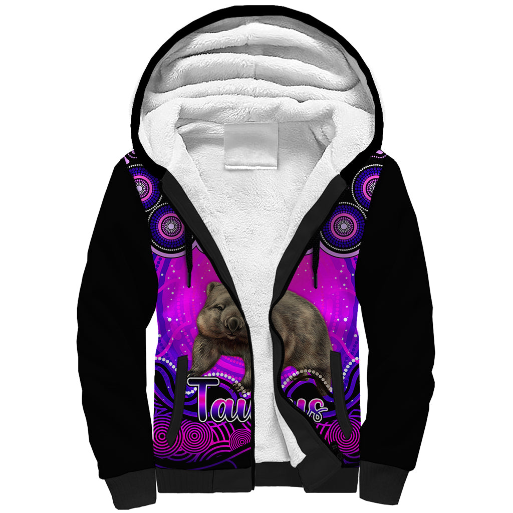 personalised-australia-taurus-wombat-zodiac-sherpa-hoodie-auz-astrology-aboriginal-magenta