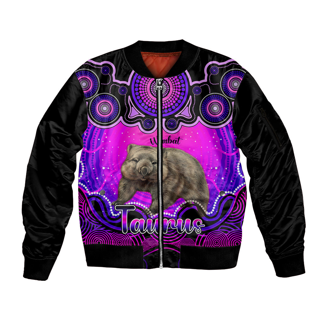 personalised-australia-taurus-wombat-zodiac-sleeve-zip-bomber-jacket-auz-astrology-aboriginal-magenta