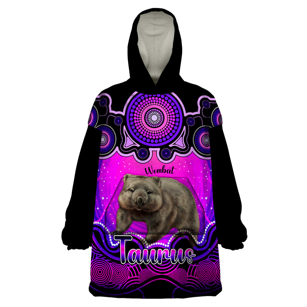 personalised-australia-taurus-wombat-zodiac-wearable-blanket-hoodie-auz-astrology-aboriginal-magenta