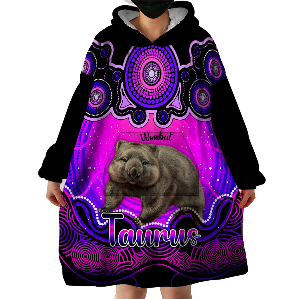 personalised-australia-taurus-wombat-zodiac-wearable-blanket-hoodie-auz-astrology-aboriginal-magenta