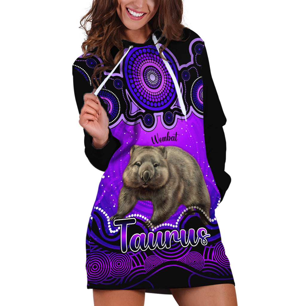 personalised-australia-taurus-wombat-zodiac-hoodie-dress-auz-astrology-aboriginal-purple