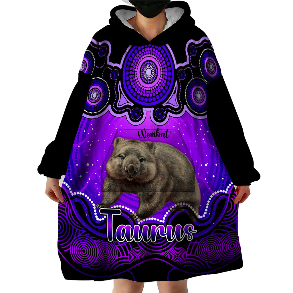 personalised-australia-taurus-wombat-zodiac-wearable-blanket-hoodie-auz-astrology-aboriginal-purple