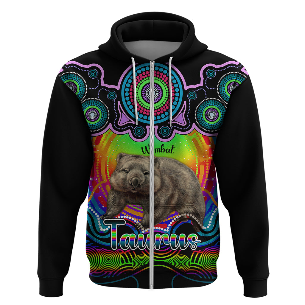 personalised-australia-taurus-wombat-zodiac-hoodie-auz-astrology-aboriginal-rainbow