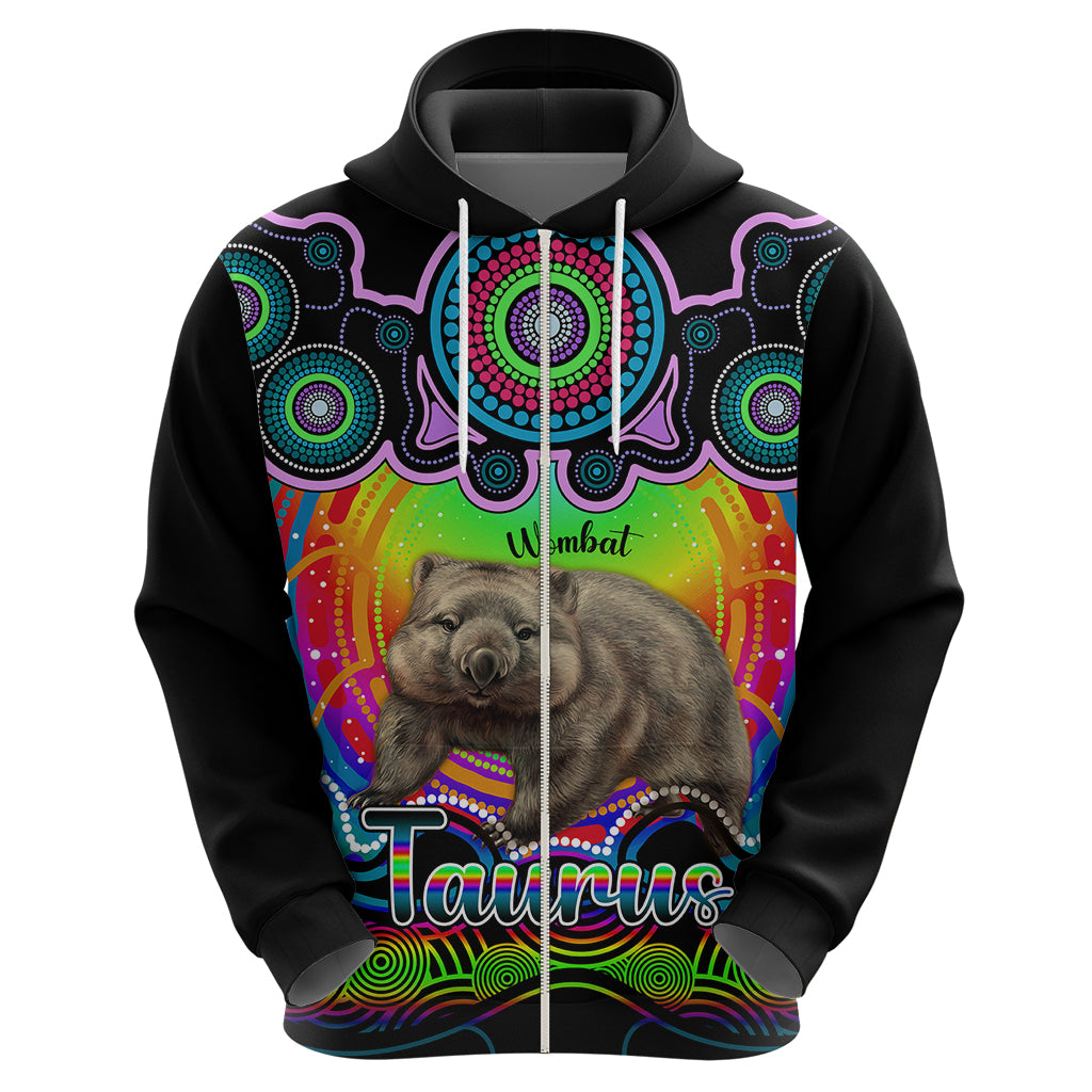 personalised-australia-taurus-wombat-zodiac-hoodie-auz-astrology-aboriginal-rainbow