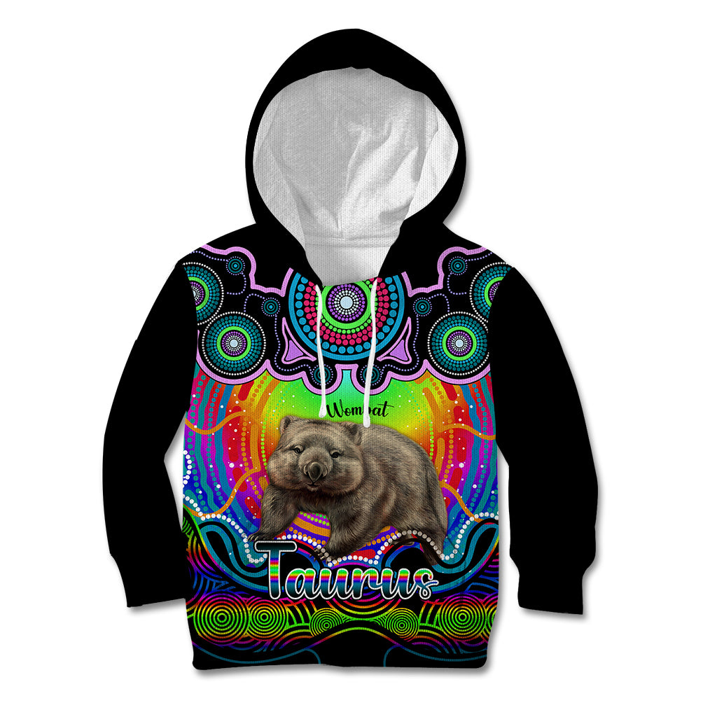 personalised-australia-taurus-wombat-zodiac-kid-hoodie-auz-astrology-aboriginal-rainbow