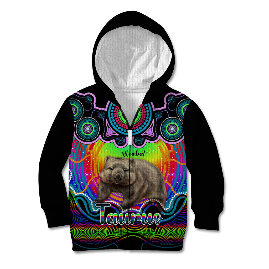 personalised-australia-taurus-wombat-zodiac-kid-hoodie-auz-astrology-aboriginal-rainbow