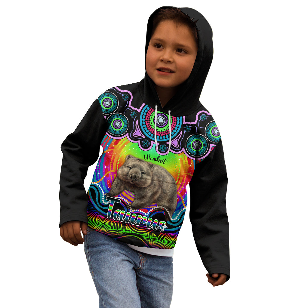 personalised-australia-taurus-wombat-zodiac-kid-hoodie-auz-astrology-aboriginal-rainbow