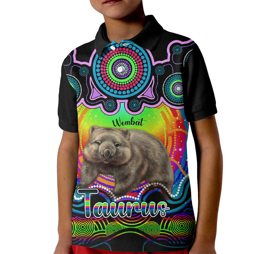 personalised-australia-taurus-wombat-zodiac-kid-polo-shirt-auz-astrology-aboriginal-rainbow