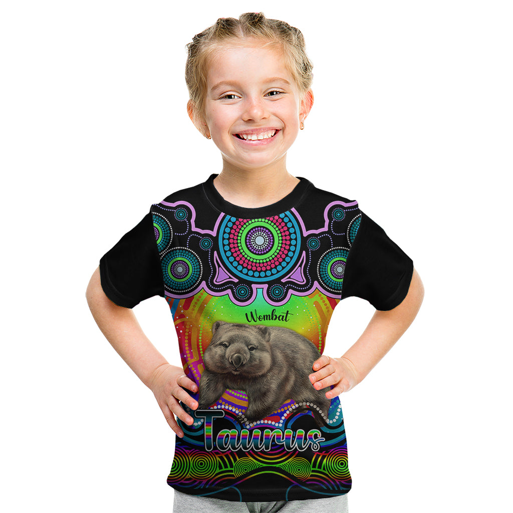 personalised-australia-taurus-wombat-zodiac-kid-t-shirt-auz-astrology-aboriginal-rainbow