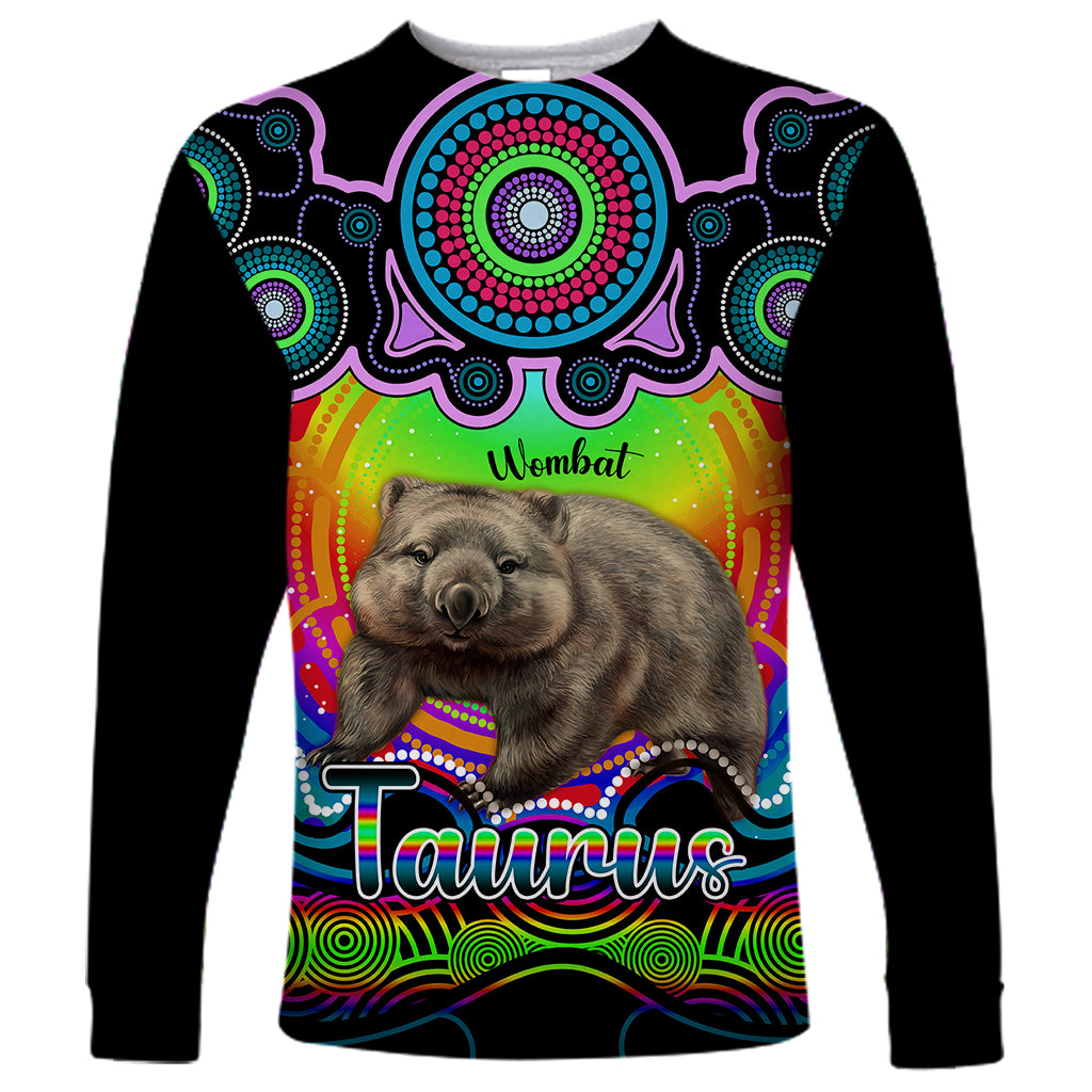 personalised-australia-taurus-wombat-zodiac-long-sleeve-shirt-auz-astrology-aboriginal-rainbow