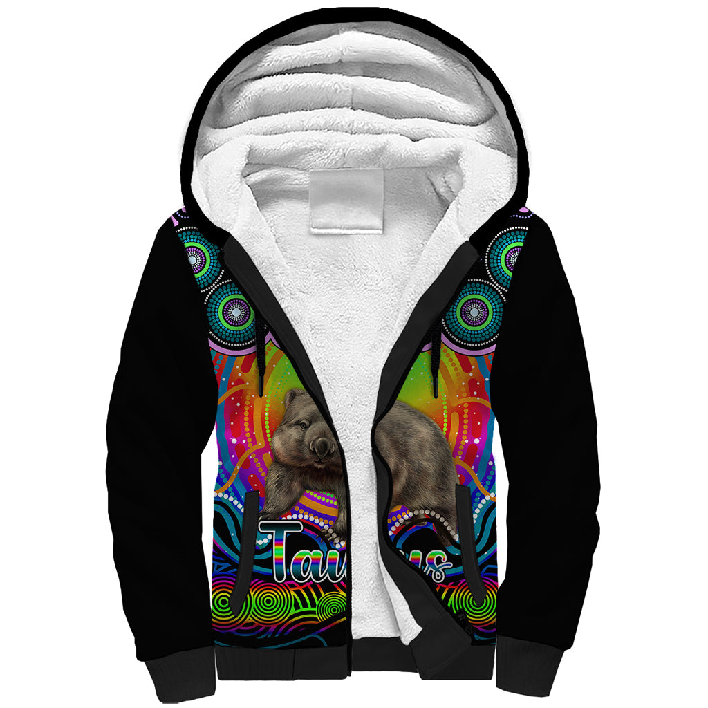 personalised-australia-taurus-wombat-zodiac-sherpa-hoodie-auz-astrology-aboriginal-rainbow