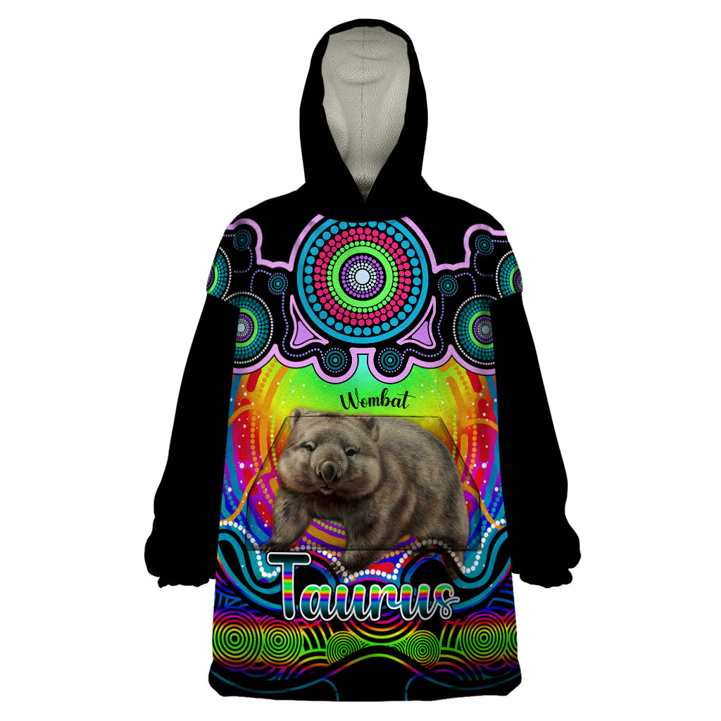 personalised-australia-taurus-wombat-zodiac-wearable-blanket-hoodie-auz-astrology-aboriginal-rainbow