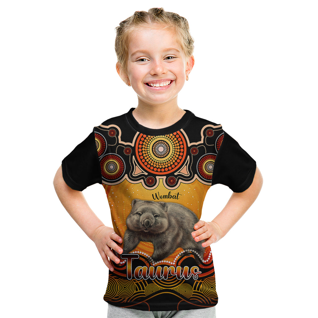 personalised-australia-taurus-wombat-zodiac-kid-t-shirt-auz-astrology-aboriginal-red