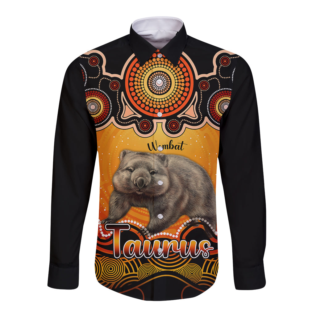 personalised-australia-taurus-wombat-zodiac-long-sleeve-button-shirt-auz-astrology-aboriginal-red