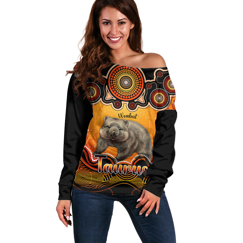 personalised-australia-taurus-wombat-zodiac-off-shoulder-sweater-auz-astrology-aboriginal-red