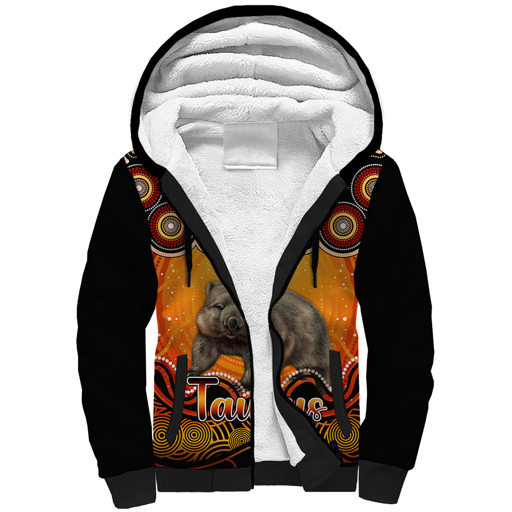 personalised-australia-taurus-wombat-zodiac-sherpa-hoodie-auz-astrology-aboriginal-red