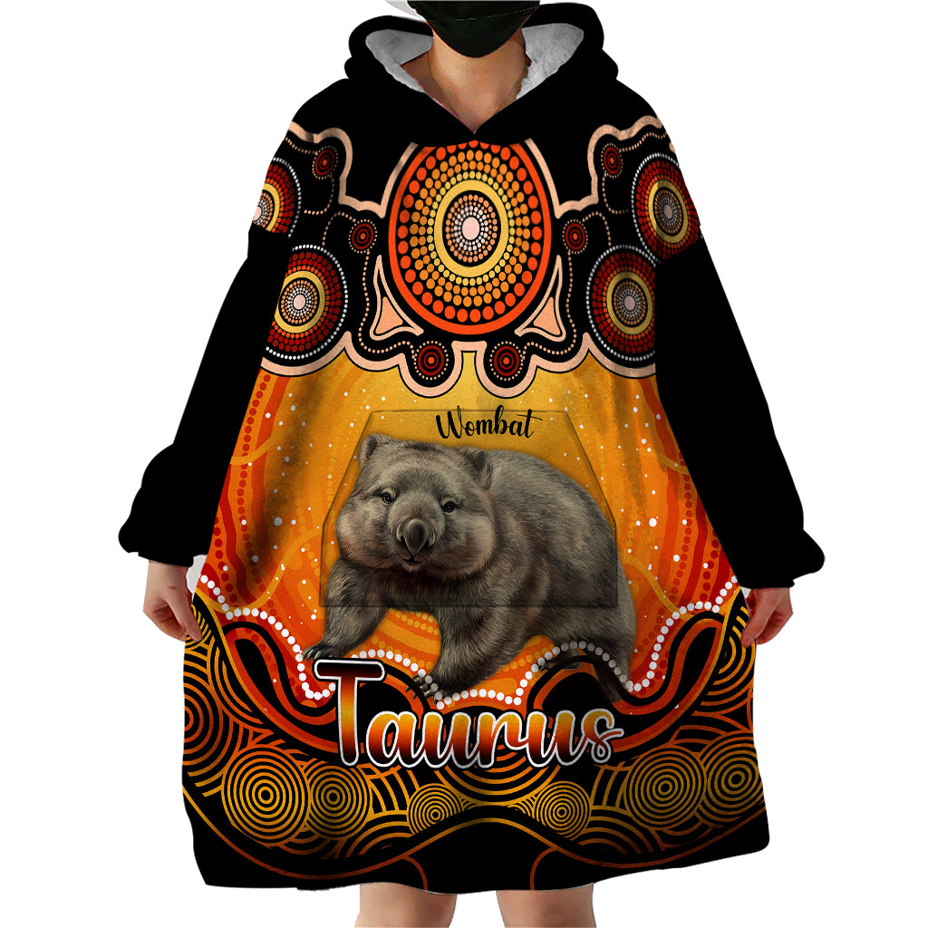 personalised-australia-taurus-wombat-zodiac-wearable-blanket-hoodie-auz-astrology-aboriginal-red