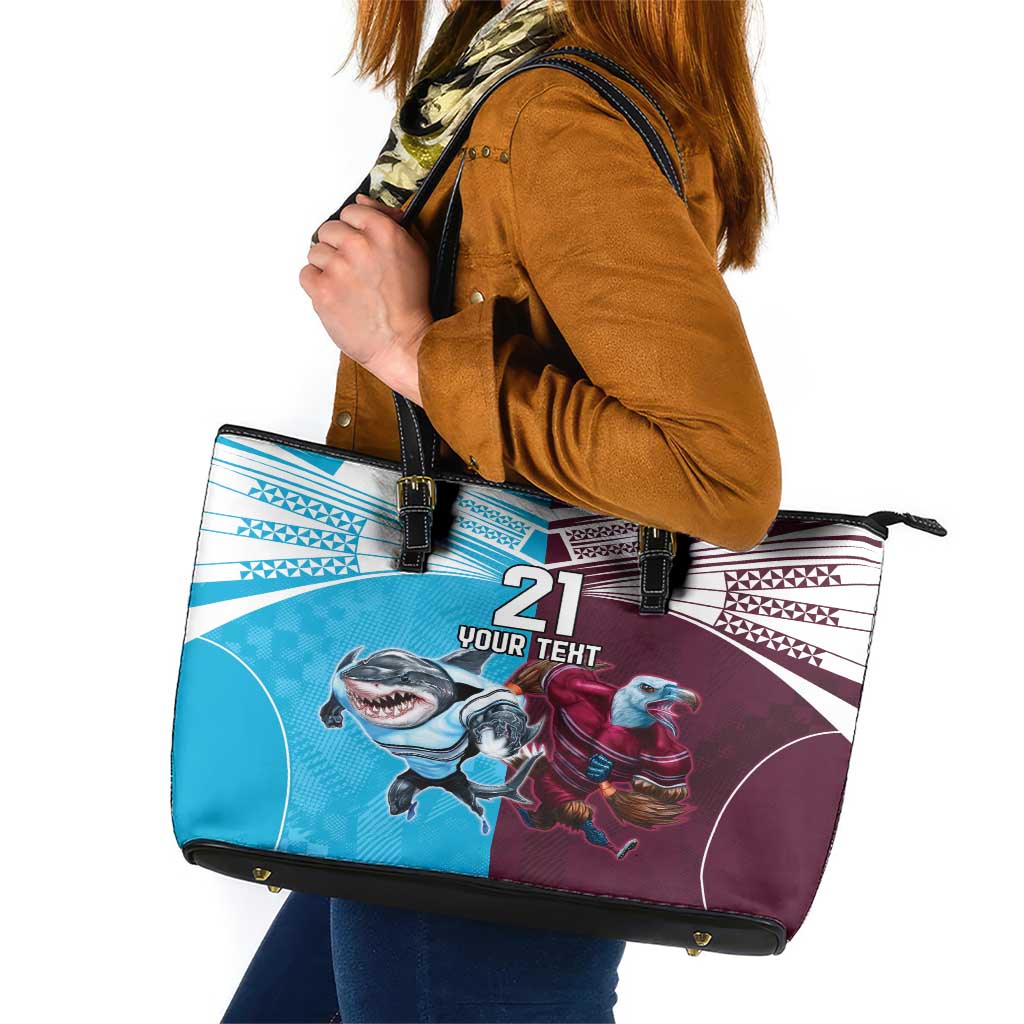 Custom Sea Eagles And Sharks Rugby Leather Tote Bag Sporty Style