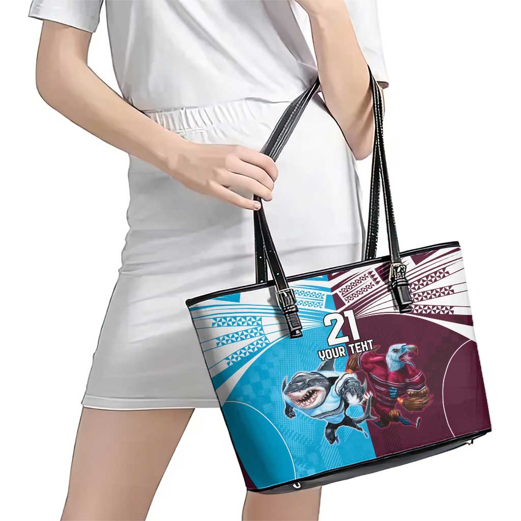 Custom Sea Eagles And Sharks Rugby Leather Tote Bag Sporty Style