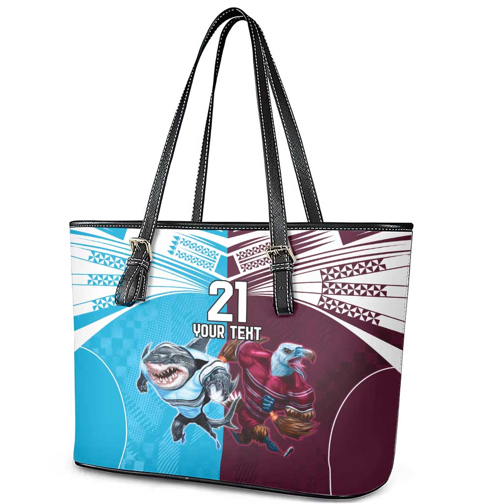 Custom Sea Eagles And Sharks Rugby Leather Tote Bag Sporty Style