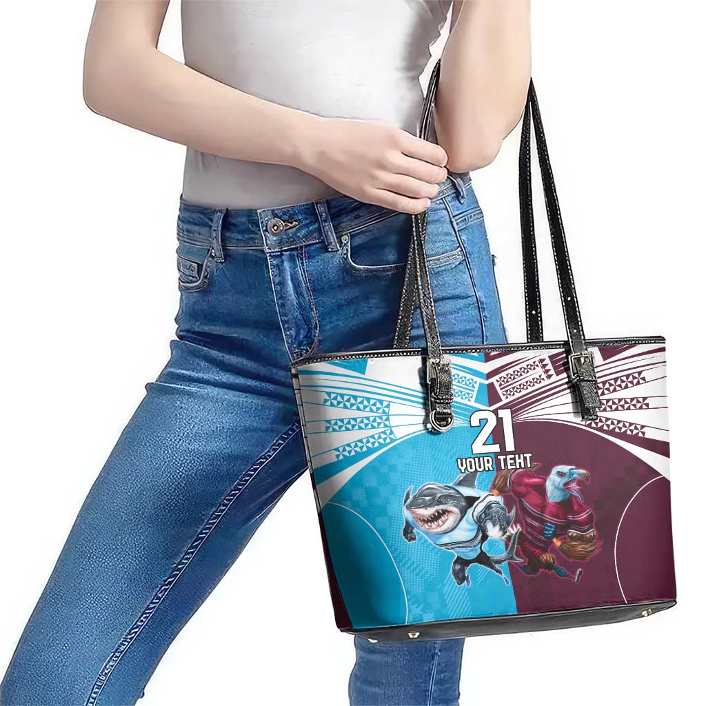 Custom Sea Eagles And Sharks Rugby Leather Tote Bag Sporty Style