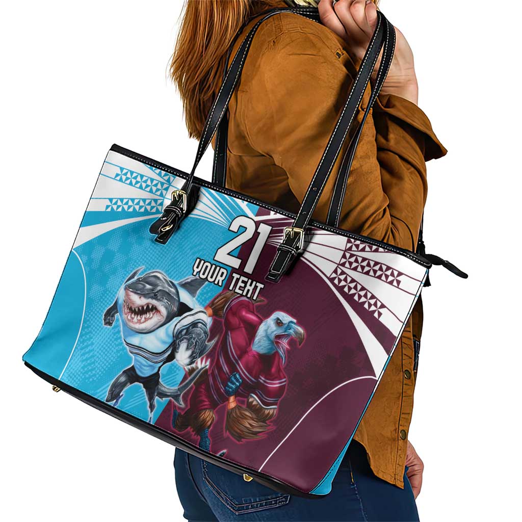 Custom Sea Eagles And Sharks Rugby Leather Tote Bag Sporty Style