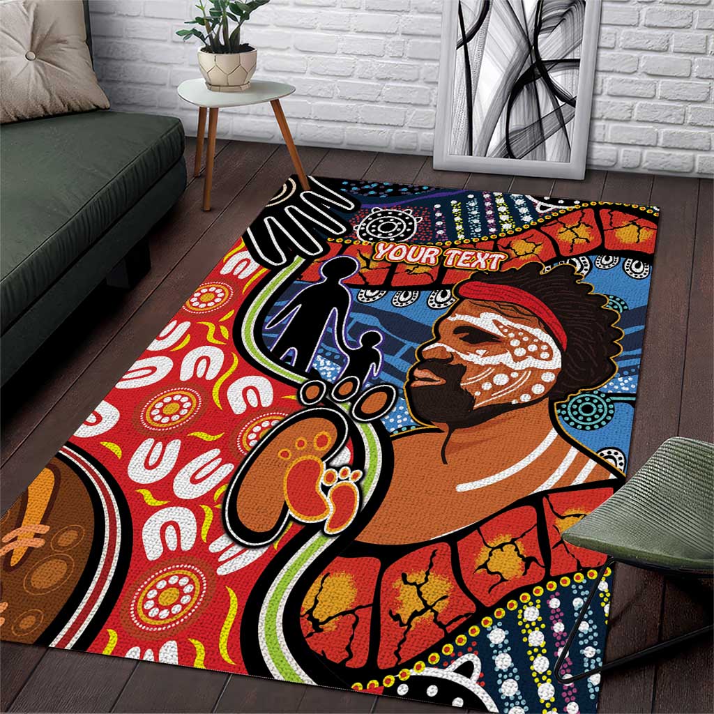 Dad and Son Footprint Father's Day Personalised Area Rug Australian Aboriginal Art