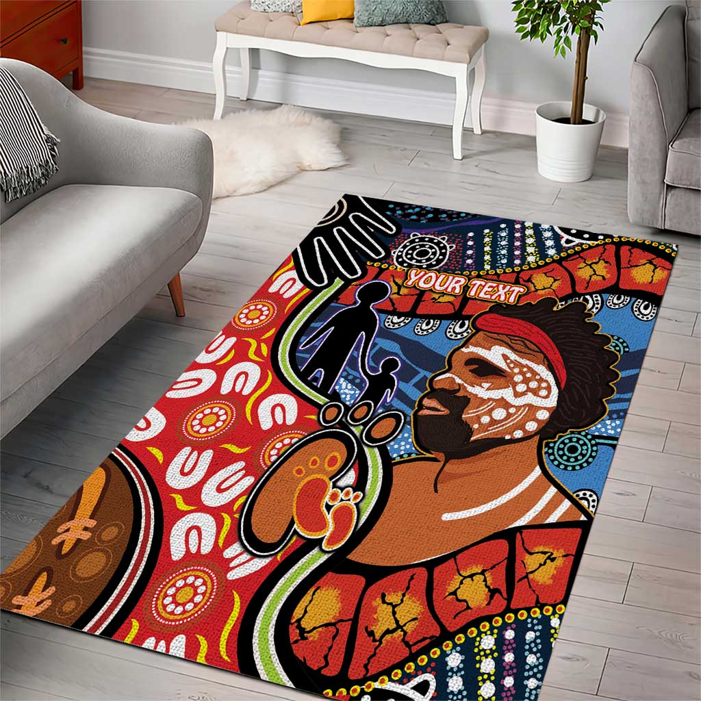 Dad and Son Footprint Father's Day Personalised Area Rug Australian Aboriginal Art